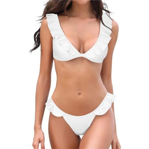 Women's Bathing Suits Ruffles Flounce Bikini Sets Low Rise Two Piece Swimsuit - Picture 1 of 6